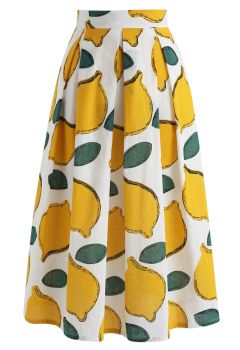 Summer Cool Lemon A-Line Midi Skirt 