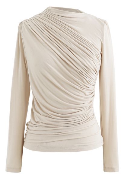 Ruched Long Sleeves Top in Cream