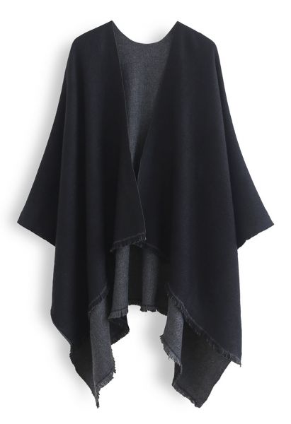 Solid Color Reversible Poncho in Smoke
