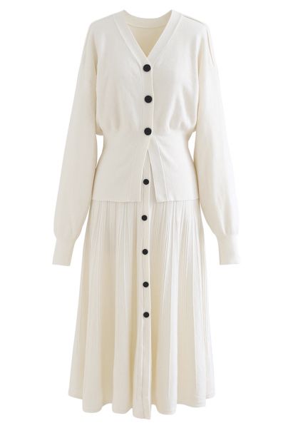 Comfy Versatile Knit Cardigan and Skirt Set in Cream