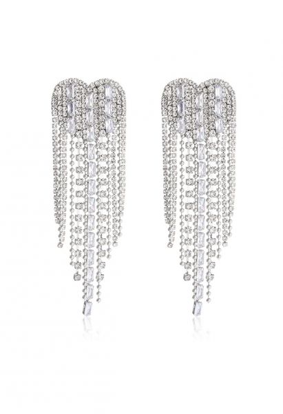 Heart Diamond Tassel Dangle Earrings