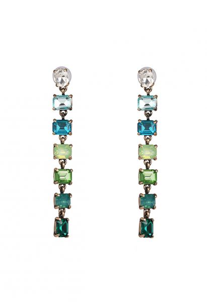 Ombre Rectangle Crystal Earrings in Green