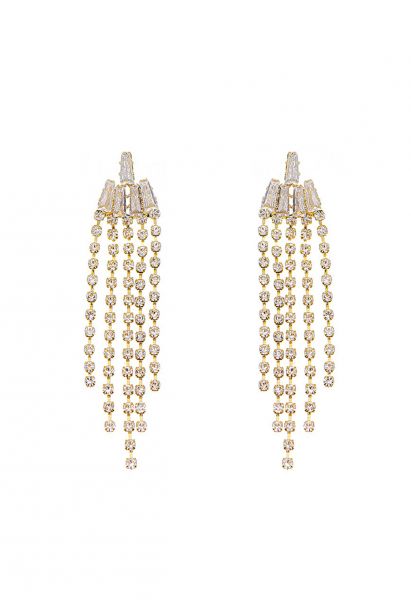 Gold Waterfall Diamond Tassel Drop Earrings