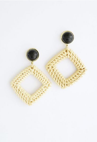 Square Rattan Straw Earrings