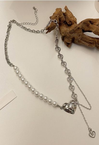 Pearly Hollow Heart Spliced Necklace