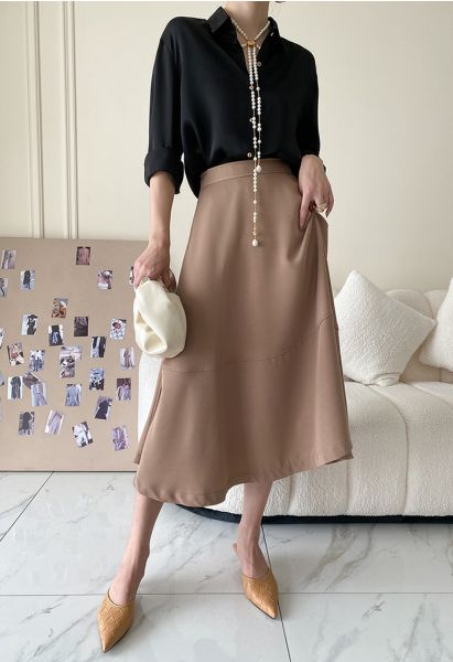 High Waist A-Line Midi Skirt in Black - Retro, Indie and Unique