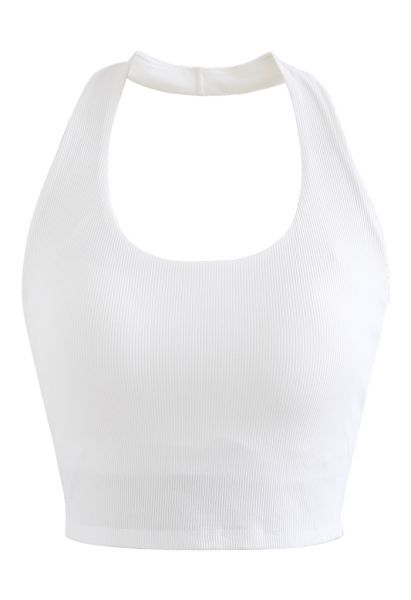 Halter Neck Backless Crop Top in White