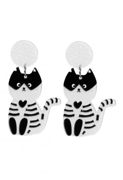 Skeleton Cat Acrylic Drop Earrings