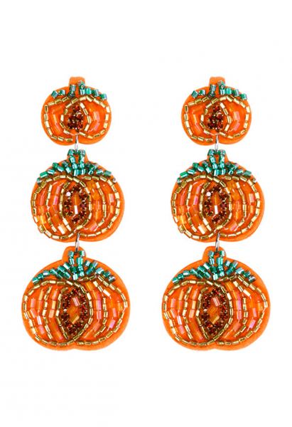 Triple Beaded Pumpkin Drop Earrings