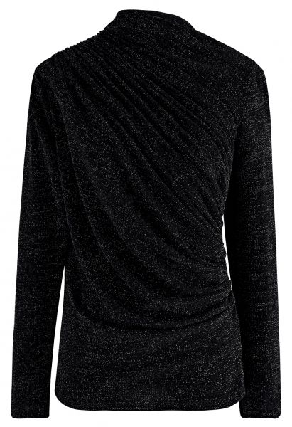Gleaming Ruched Long Sleeve Top in Black