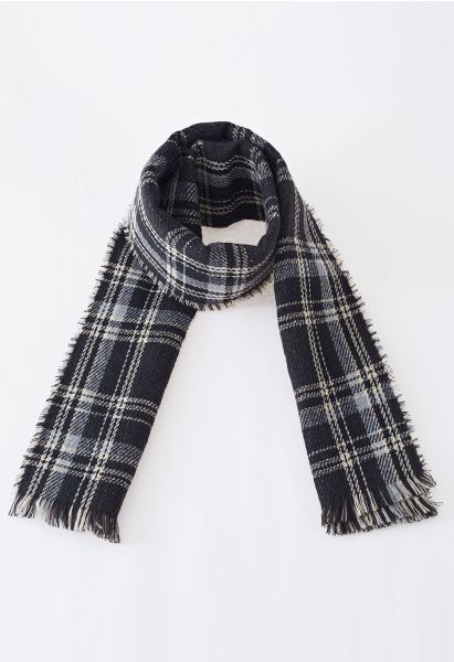 Mix Color Check Tassel Edge Scarf in Black