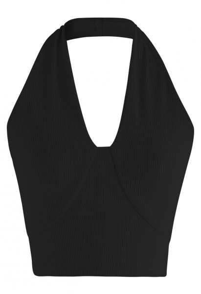 U-Shape Halter Neck Breathable Bra Top in Black