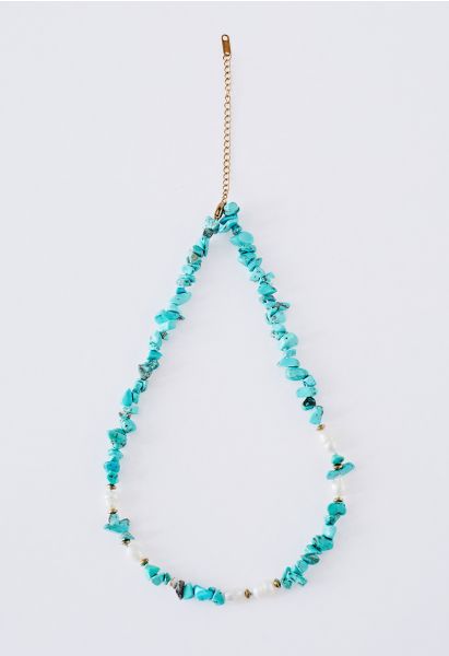 Turquoise Stone Spliced Pearl Necklace