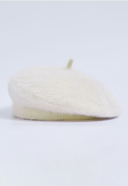 Pure Color Ultra-Soft Fuzzy Beret in Cream