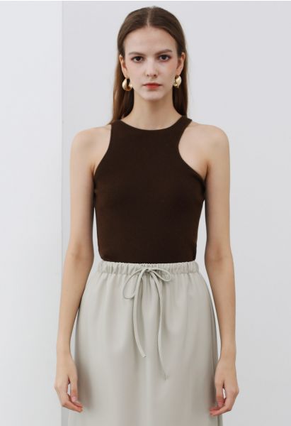 Chic Impression Knit Tank Top in Brown