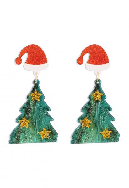 
Christmas Tree Starry Earrings in Green