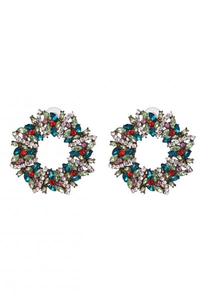 Green Wreath Rhinestone Earrings