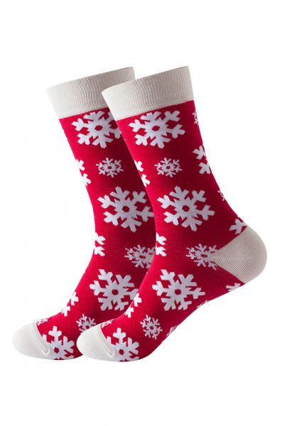 Christmas Vibe Jacquard Crew Socks in Snowflake Red