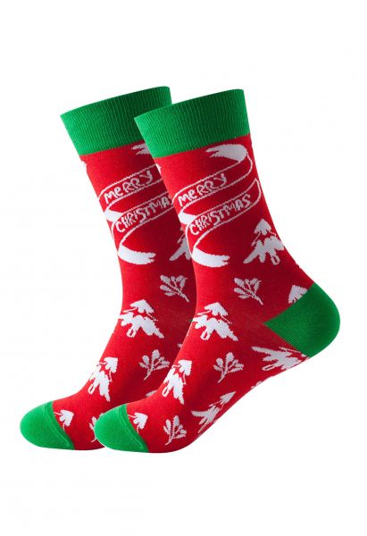 Christmas Vibe Jacquard Crew Socks in Red