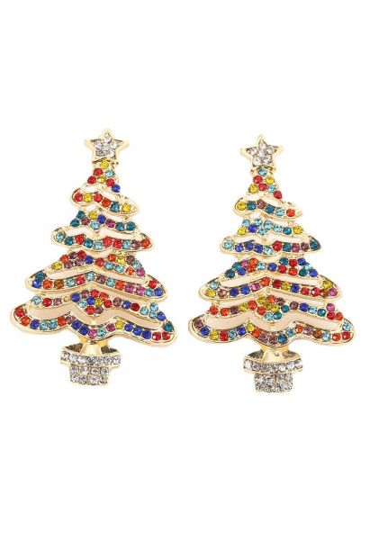 Colorful Rhinestone Christmas Tree Earrings