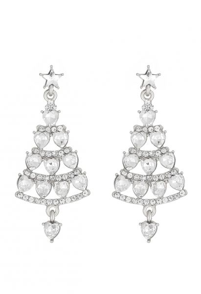 Full Rhinestone Christmas Tree Earrings in Silver
