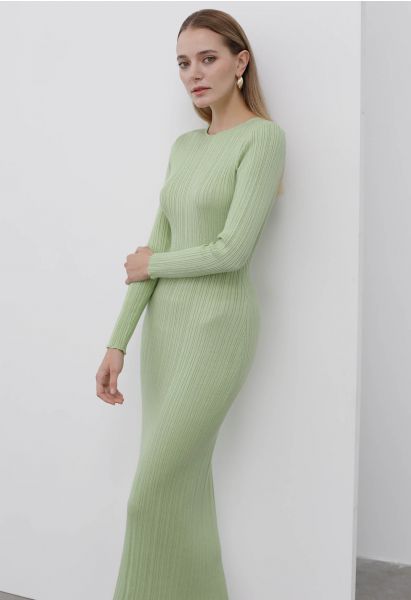 Stripe Texture Fitted Knit Maxi Dress in Pistachio