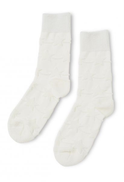 Christmas Vibe Embossed Mid-Calf Socks in White