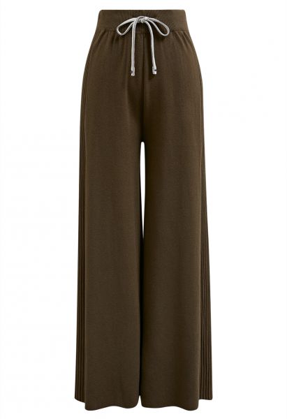 Ribbed Detailing Drawstring Waist Knit Pants in Olive