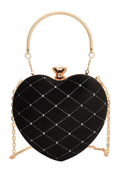 High-End Diamond-Shape Velvet Heart Clutch in Black