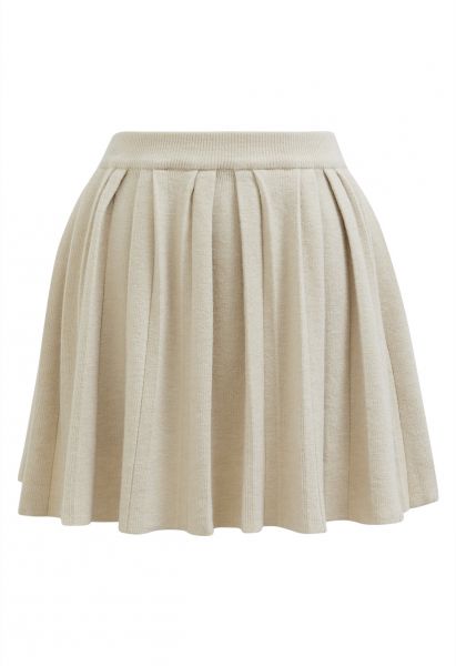 Elastic Waist Pleated Mini Skirt in Cream