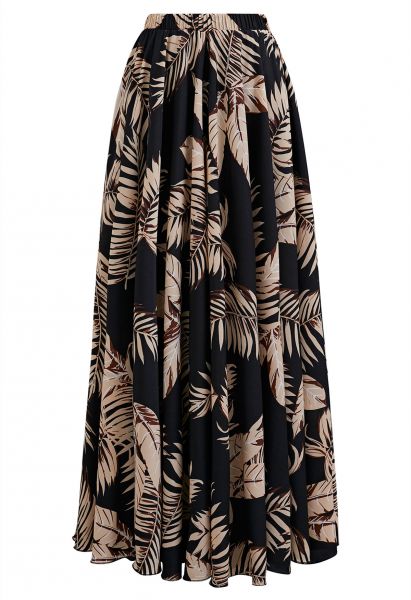 Palm Leaf Printed Chiffon Maxi Skirt