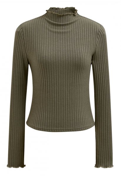 Lettuce Edge Knit Top in Army Green