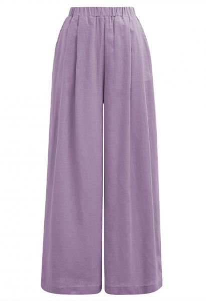 Side Pocket Wide-Leg Linen-Blend Pants in Lavender