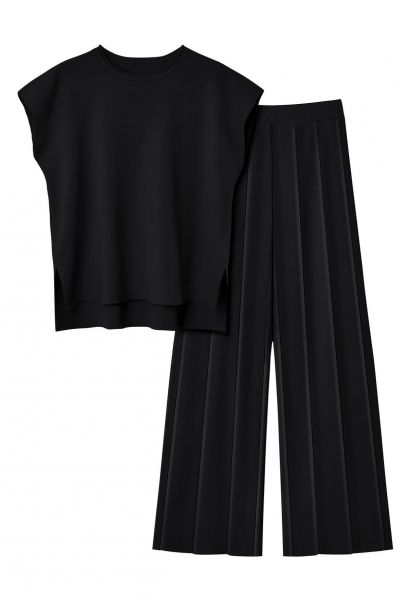 Daily Comfort Sleeveless Top and Straight-Leg Pants Set in Black