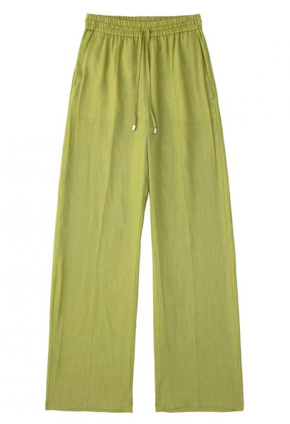 Breezy Cotton Straight-Leg Pants in Lime