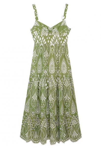 Sunny Poise Green Eyelet Embroidered Cami Dress