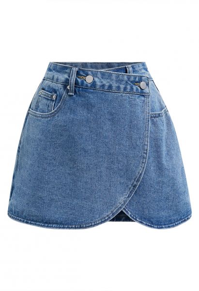 Modern Flap Pocket Denim Skorts in Blue