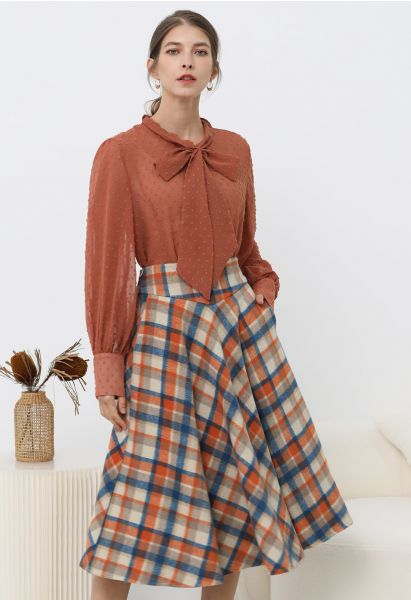 Plaid Melody Side Pocket Midi Skirt