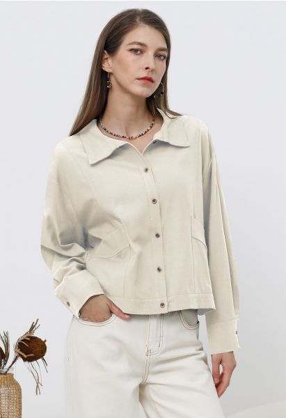 Minimalist Front Pocket Button Down Shirt in Ivory