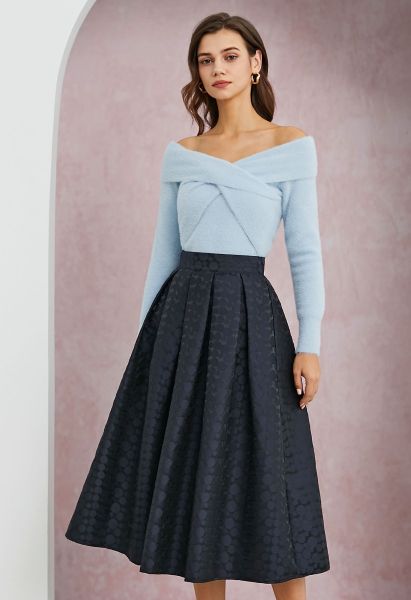 Statement Dots Jacquard Pleated Midi Skirt