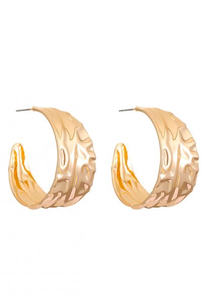 Wave Texture C-Shaped Hoop Earrings in Gold