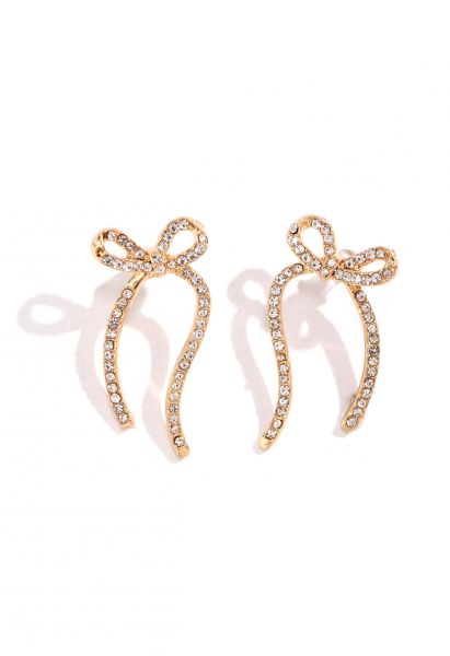 Rhinestone Insert Bowknot Earrings in Gold