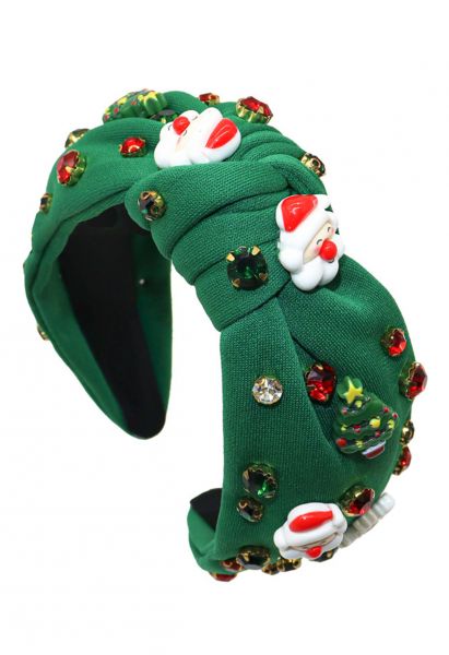 Santa Claus Crystal Decor Knotted Headband in Green