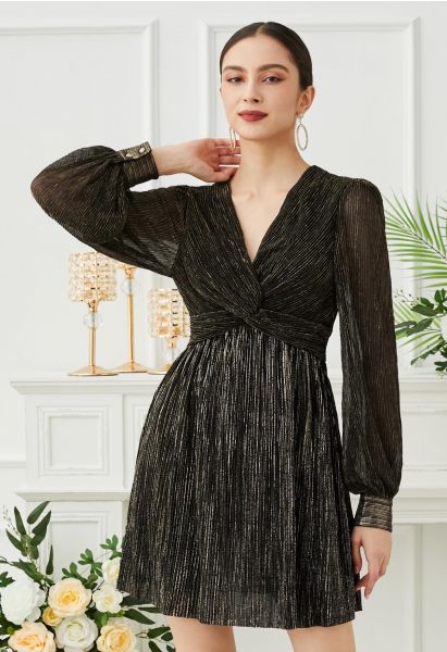 Glamorous Twist Metallic Cocktail Dress in Black