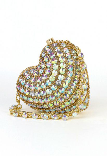 Rhinestone Mini Heart Shoulder Bag in Gold