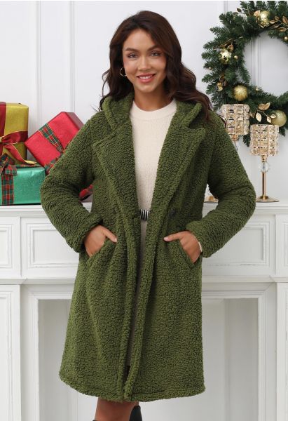 Warmth You Can Wear Hooded Sherpa Coat in Olive