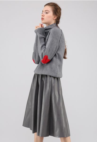 Heart and Soul Patched Knit Sweater in Grey