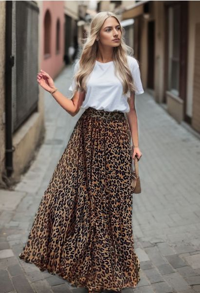 Leopard Watercolor Maxi Skirt in Brown