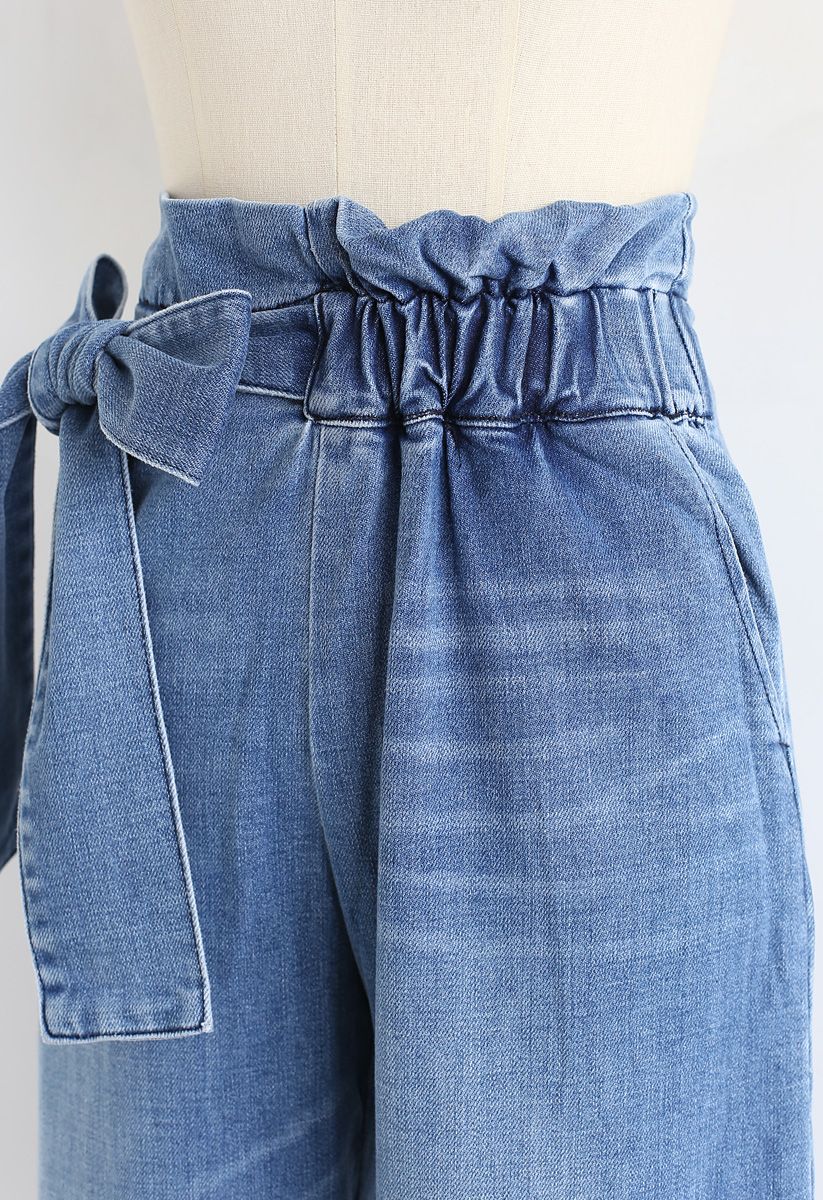 Bowknot High-Waisted Wide-Leg Jeans 