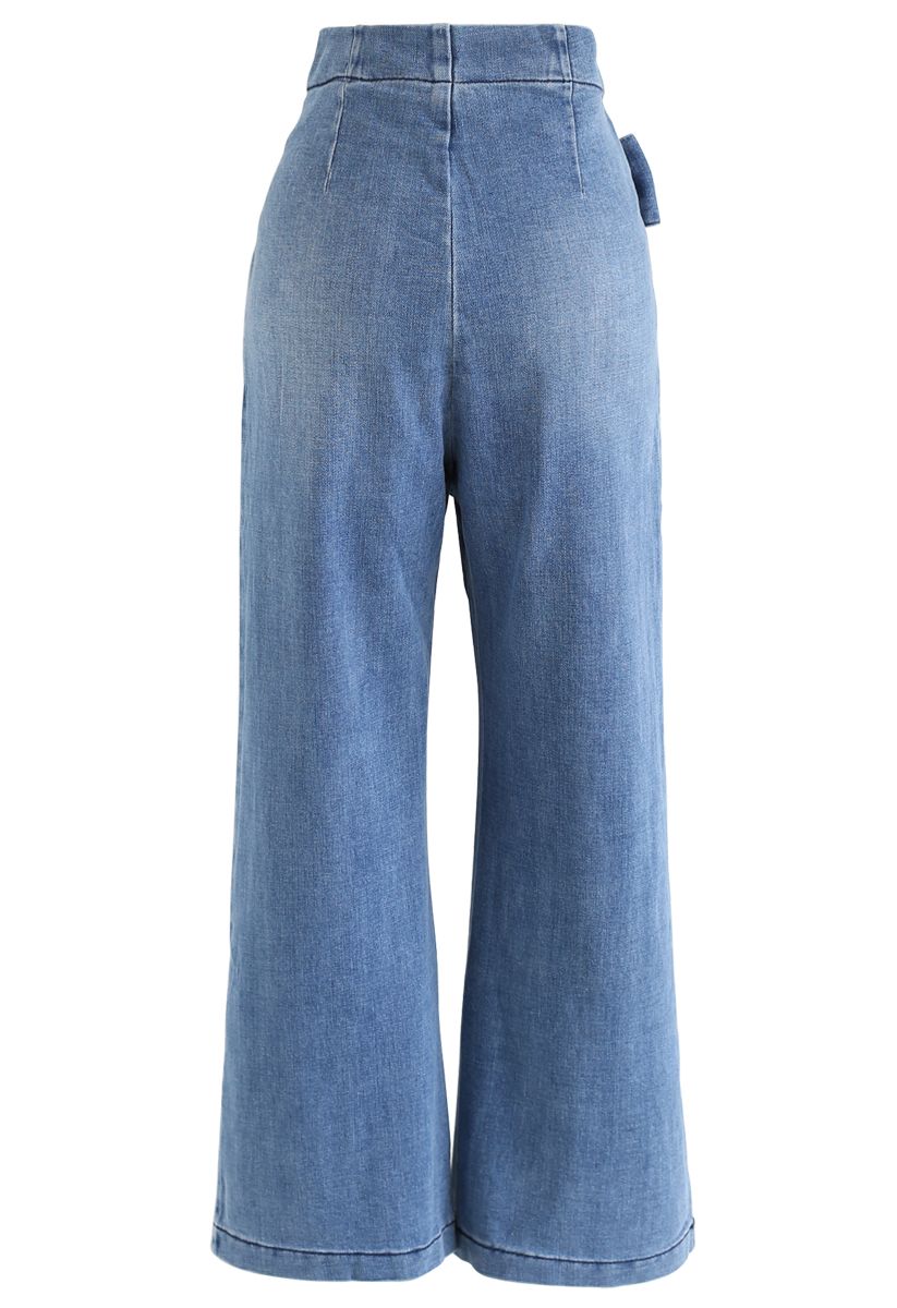 Bowknot High-Waisted Wide-Leg Jeans 